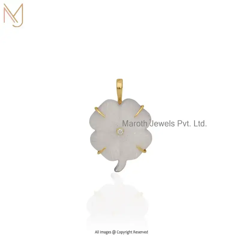 14K Rose Gold Malachite And Moissanite Gemstone Clover Pendant Manufacturer