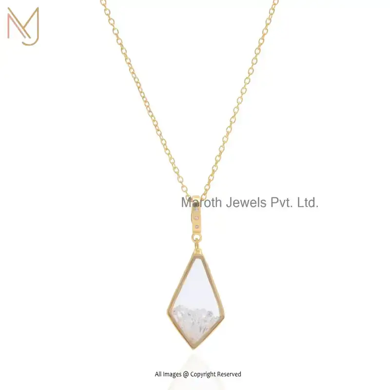 14K Yellow Gold Crystal Quartz Gemstone Diamond Shaker Pendant Manufacturer