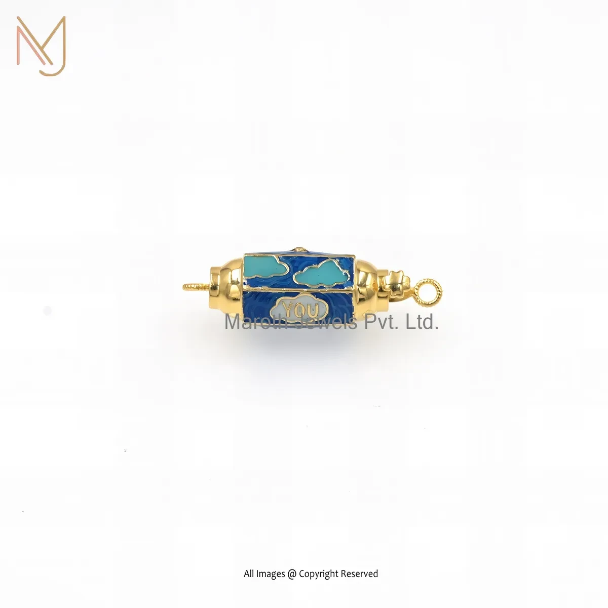 925 Silver Yellow Gold Plated Enamel Amulet Charm Pendant Jewelry Supplier