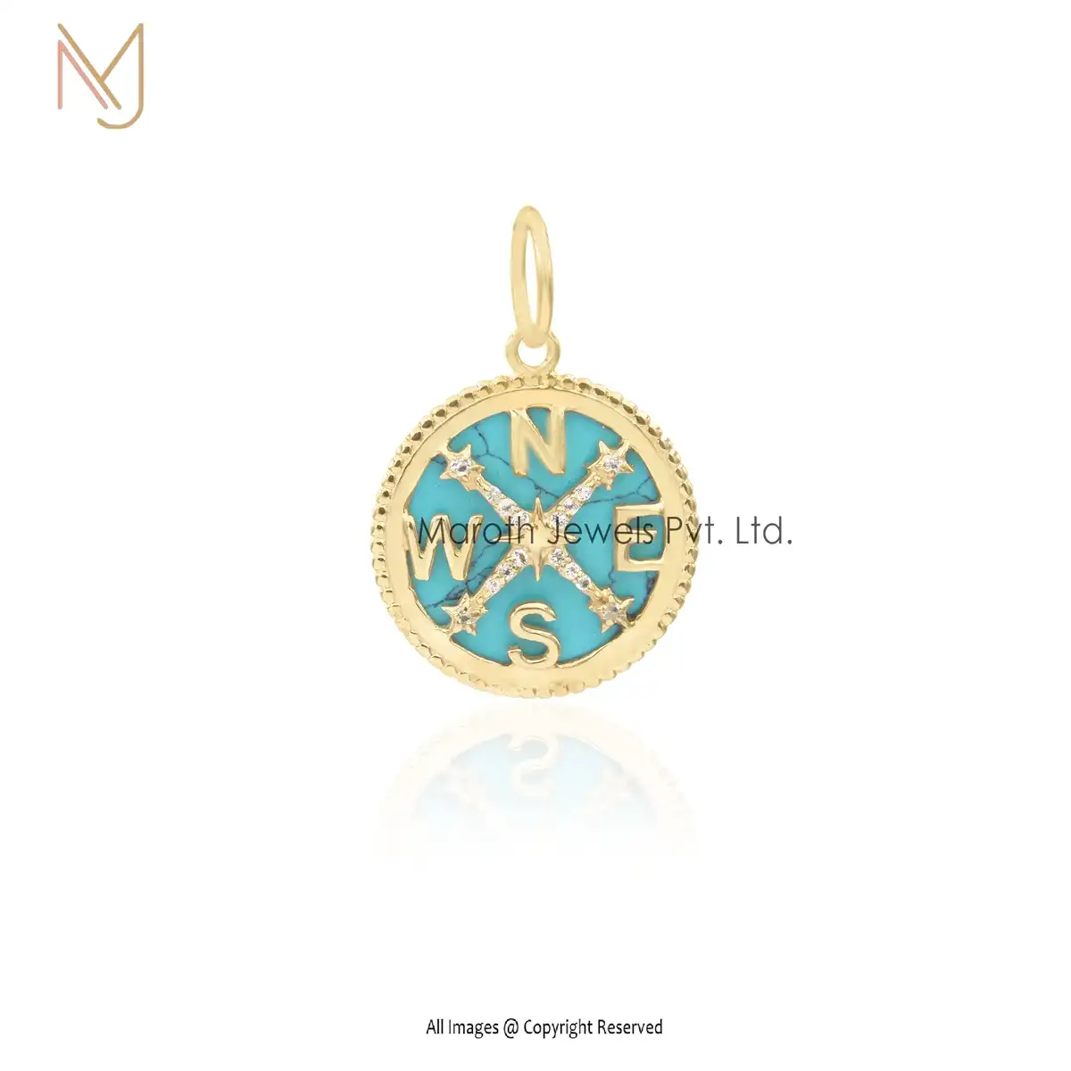 Wholesale 925 Silver Natural Silver Black Onyx Gemstone Compass Pendant Jewelry