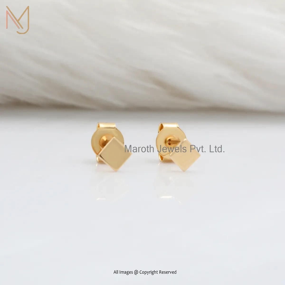 14K Yellow Gold Square Stud Earring Custom Jewelry