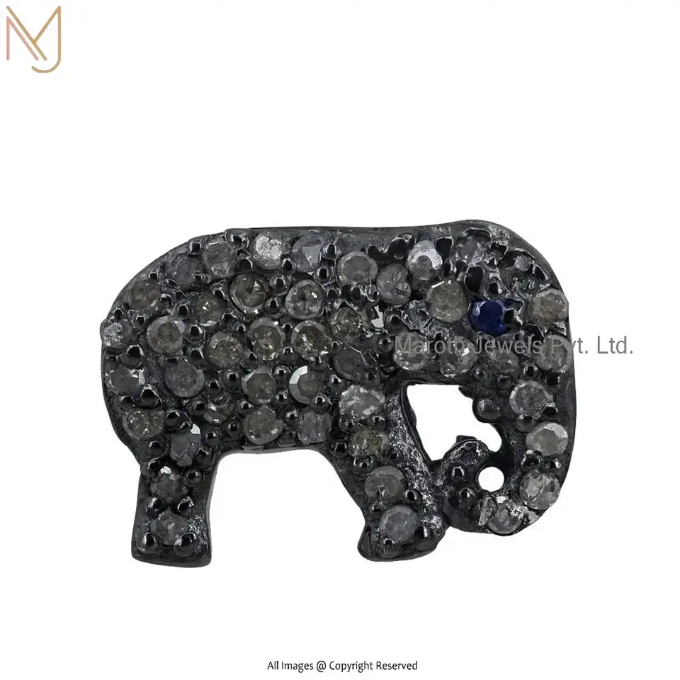 14K Yellow Gold Pave Diamond Elephant Pendant Custom Jewelry