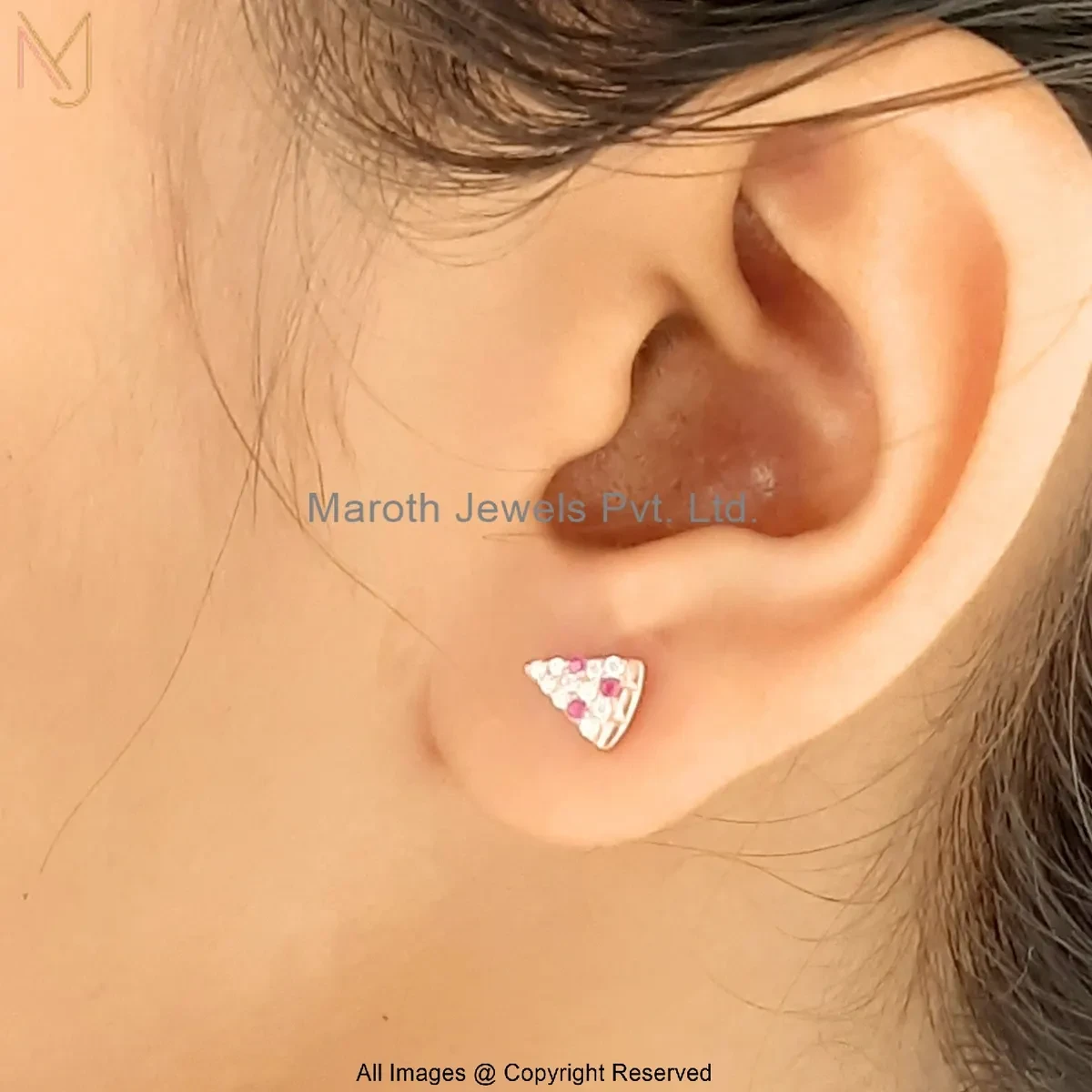 925 SIlver Rose Gold Plated Cubic Zircon Diamond Pizza Slice Stud Earring Manufacturer