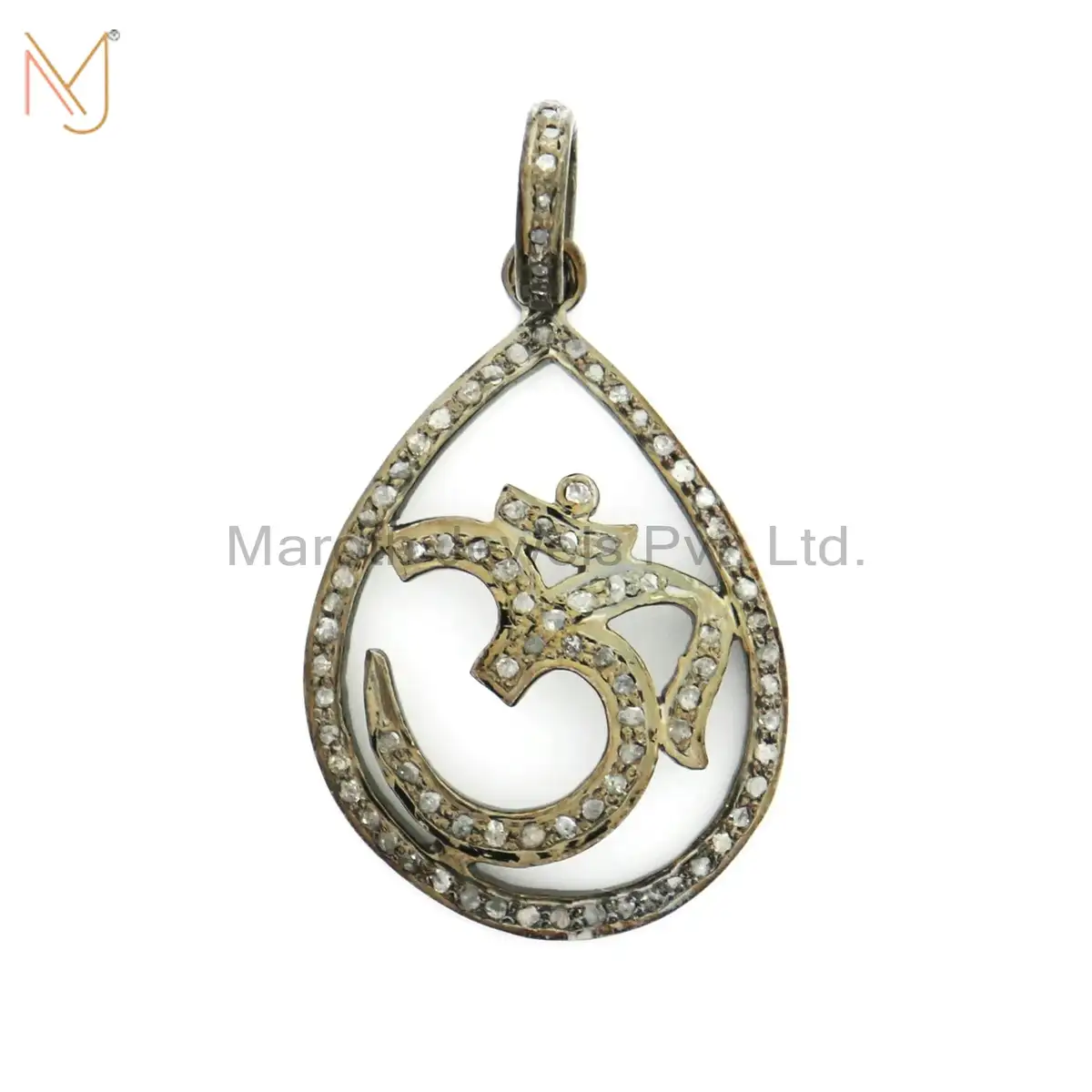 925 Silver RH Pave Diamond Om Religious Drop Pendant Jewelry Manufacturer
