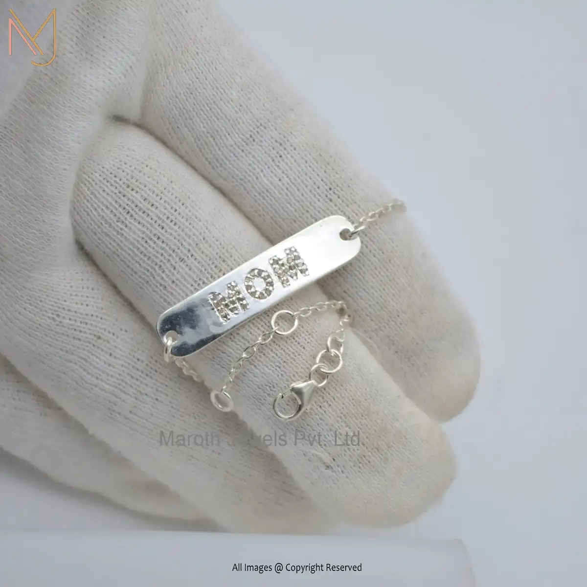 14K Yellow Gold Pave Diamond Mom Letter Designer Bracelet Manufacturer