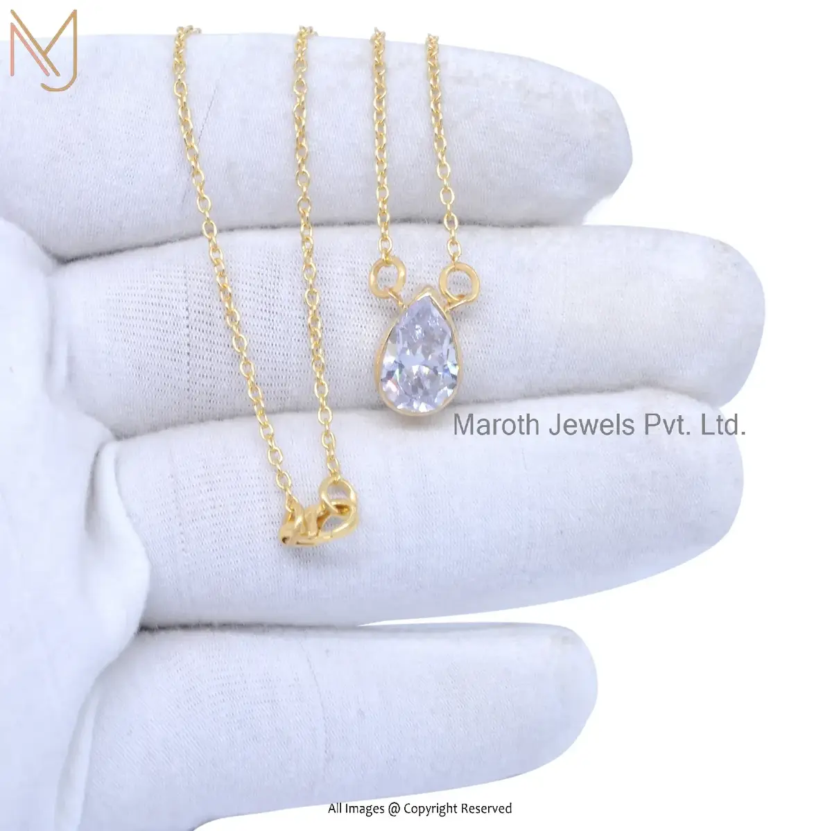 Private Label 14K Yellow Gold White Topaz Pear-Shape Diamond Pendant Jewelry