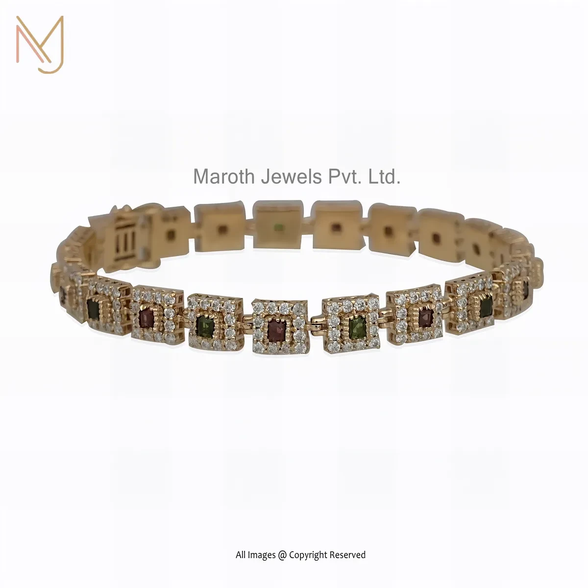 925 Silver Yellow Gold Plated Moissanite Multi Gemstone Chain Bracelet Jewelry Supplier