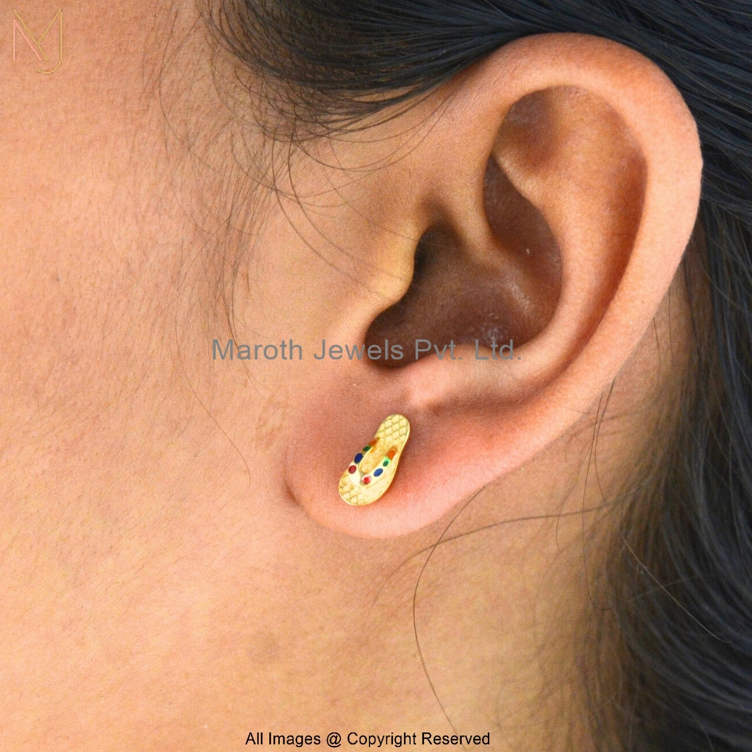 Wholesale 14K Yellow Gold Multicolor Enamel Footprint Design Gold Stud Earrings