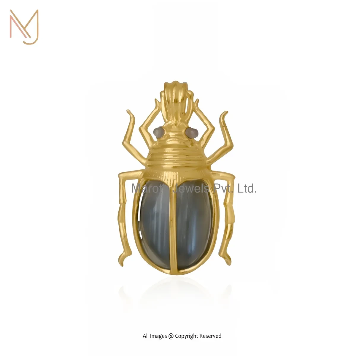 925 Silver Yellow Gold Plated Labradorite And Black Spinel Scarab Pendant Jewelry USA