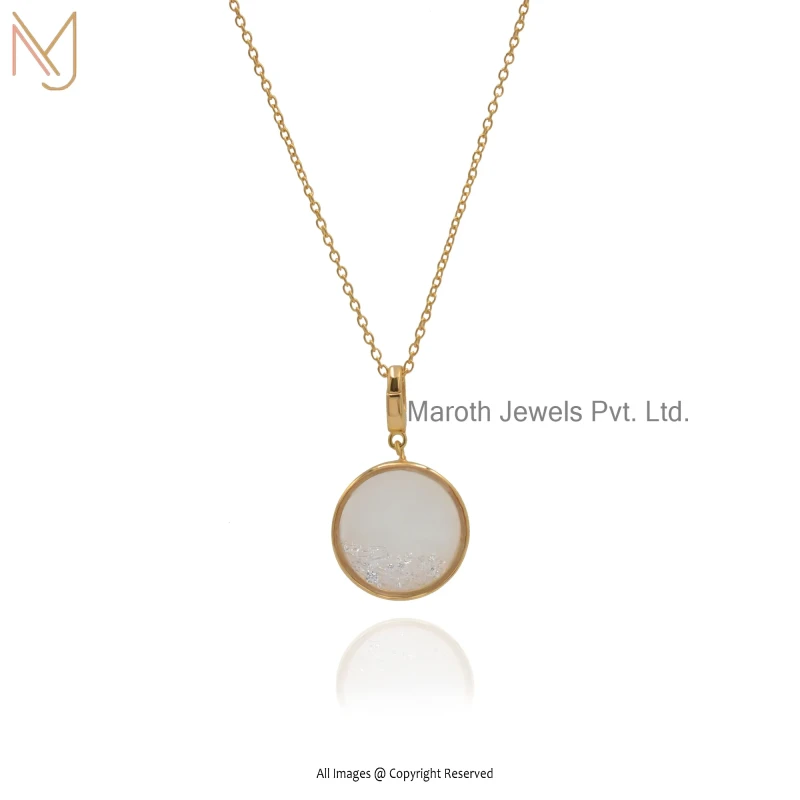 925 Silver Yellow Gold Plated Crystal Quartz Round Shaker Locket Pendant Custom Jewelry