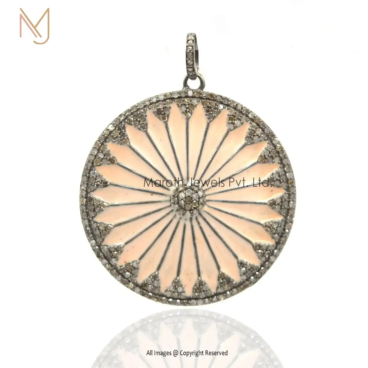 14K Yellow Gold Chakra Brown Enamel Pave Diamond Pendant Jewelry Supplier