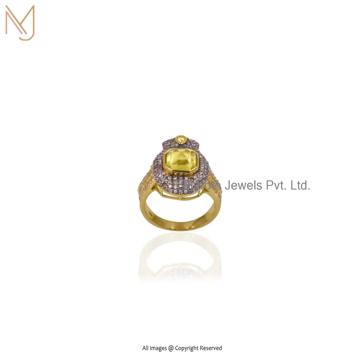 Private Lable 925 Silver Yellow Gold Cubic Zircon Gemstone Ring