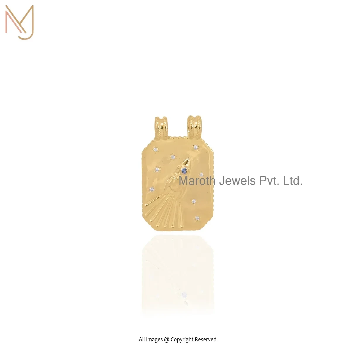 925 Silver Yellow Gold Plated Blue Cubic Zircon Scapular Pendant Manufacturer