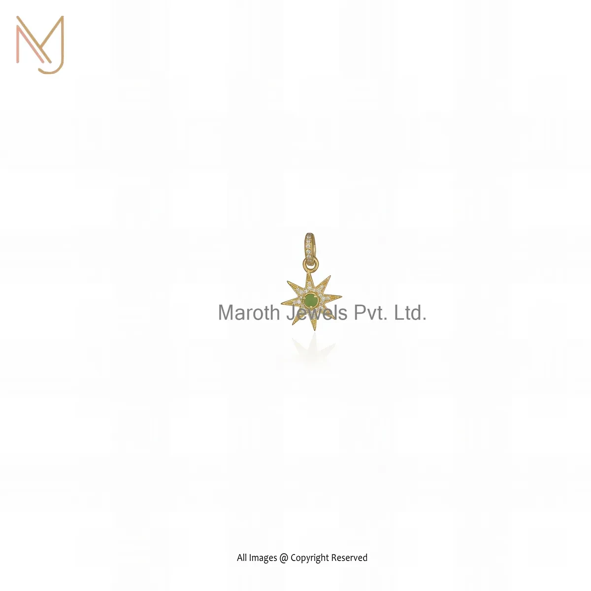 14K Yellow Gold Green Opal And Moissanite Star Pendant Custom Jewelry