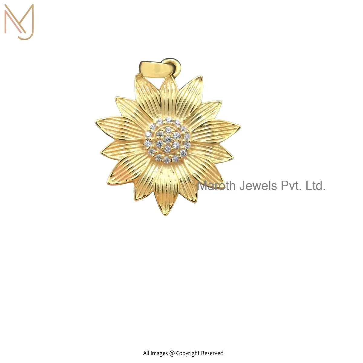 925 Silver Yellow Gold Plated Cubic Zircon Sunflower Pendant Jewelry Supplier