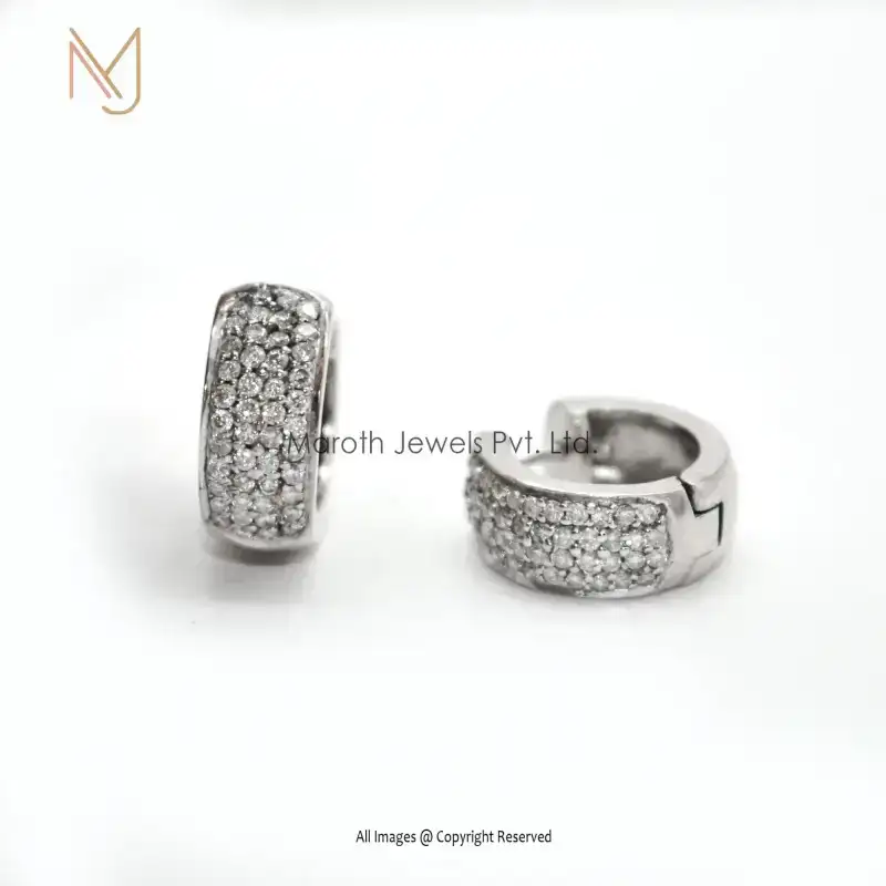 925 Natural Silver Pave Diamond Huggies Earrings Jewelry Manufacturer