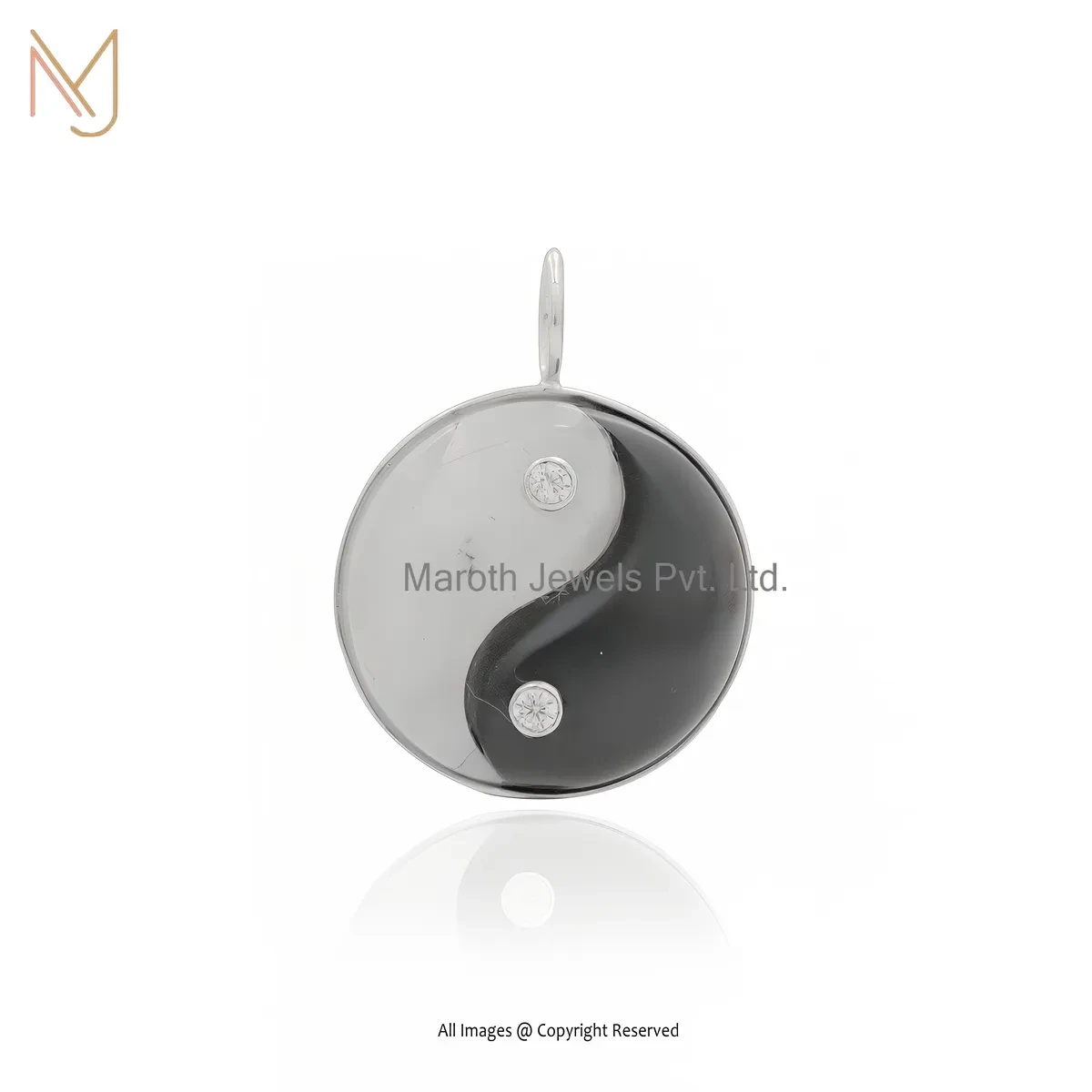 Wholesale 14K White Gold Cubic Zircon & Black Onyx Yin Yang Pendant