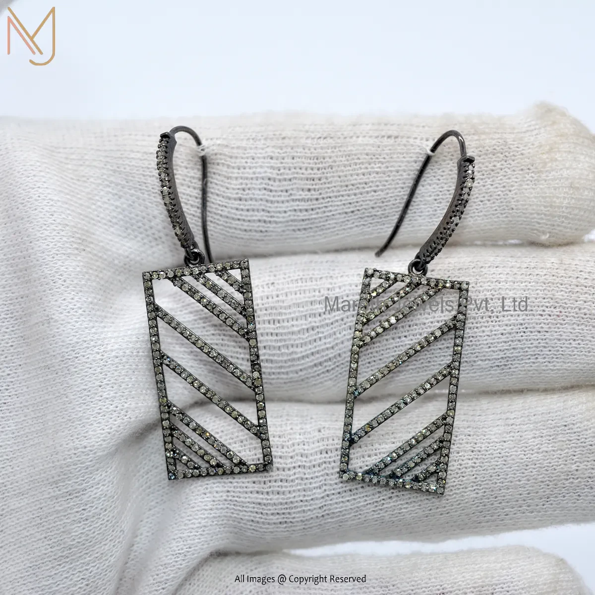 14K White Gold Pave Diamond Dangle Earring Jewelry Supplier