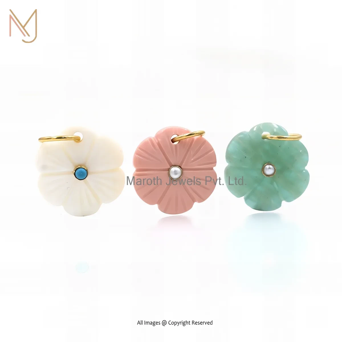 925 Silver Yellow Gold Plated Pearl & Amazonite Gemstone Flower Pendant Manufacturer