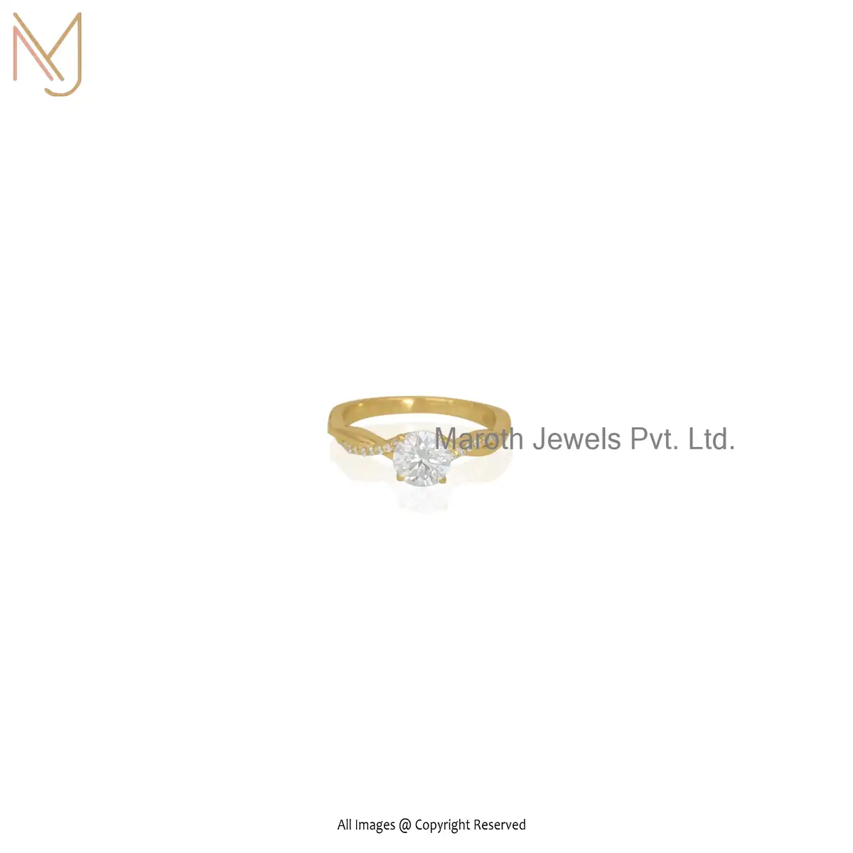 Wholesale 14K Yellow Gold Cubic Zircon Round Cut Promise Ring