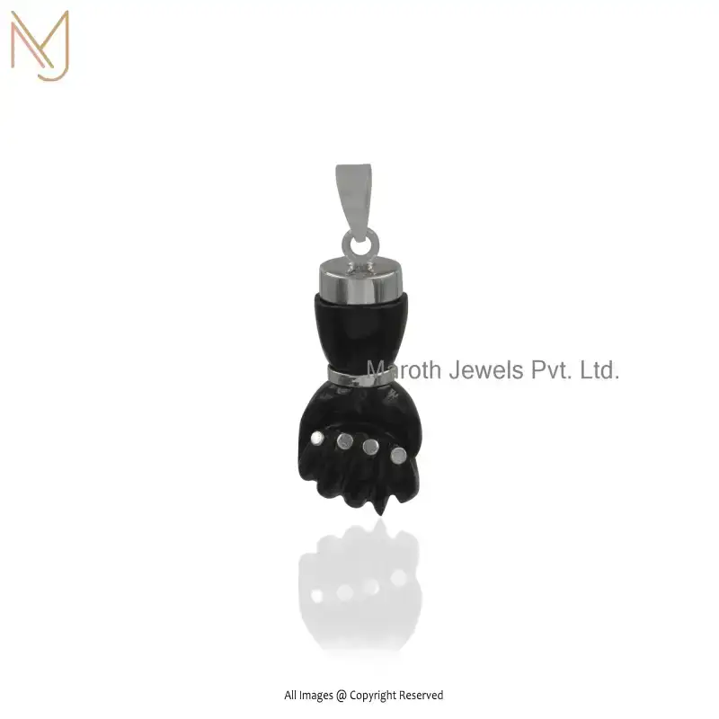 925 Silver Natural Silver Plated Black Onyx Small Figa Charm Pendant Manufacturer