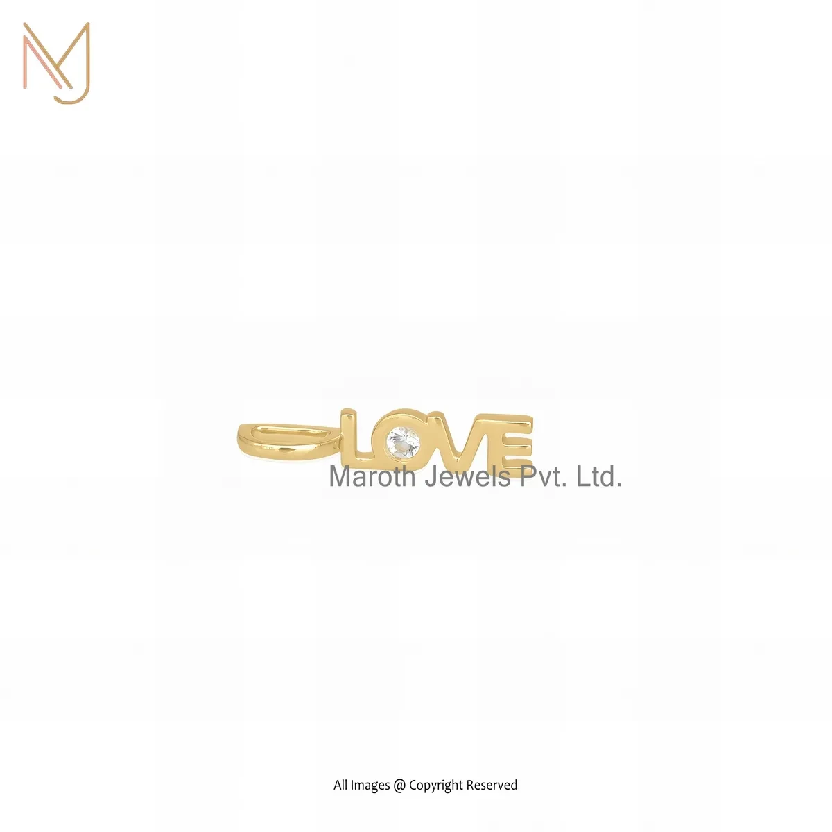 14K Yellow Gold White Topaz " LOVE " Letter Pendant Custom Jewelry
