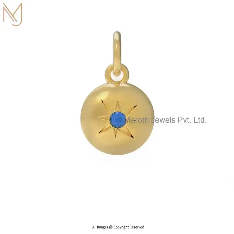 Wholesale 925 Silver Yellow Gold Plated Pink Sapphire Star Round Disc Pendant Jewelry