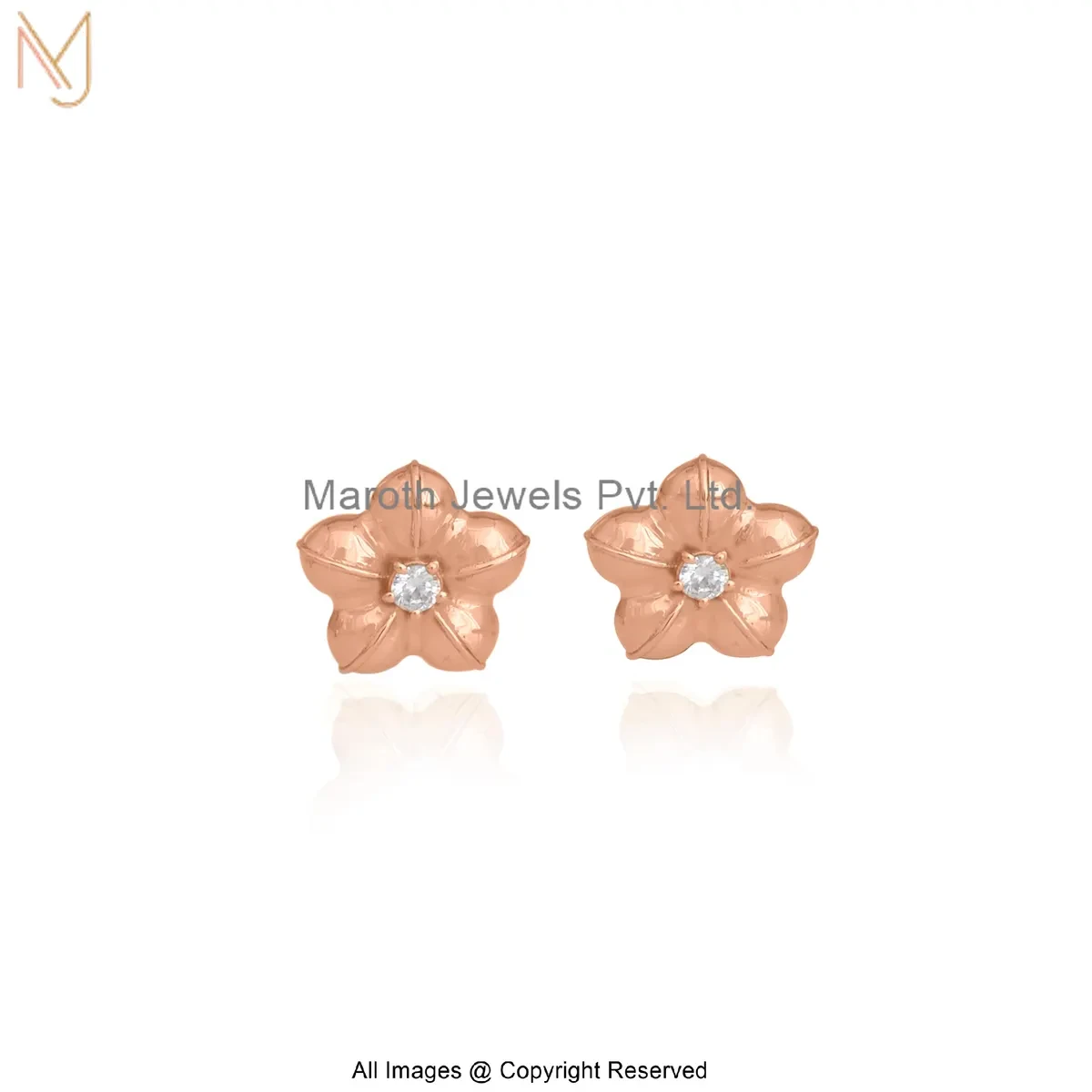 9K Rose Gold Diamond Cubic Zircon Flower Stud Earring Jewelry Supplier