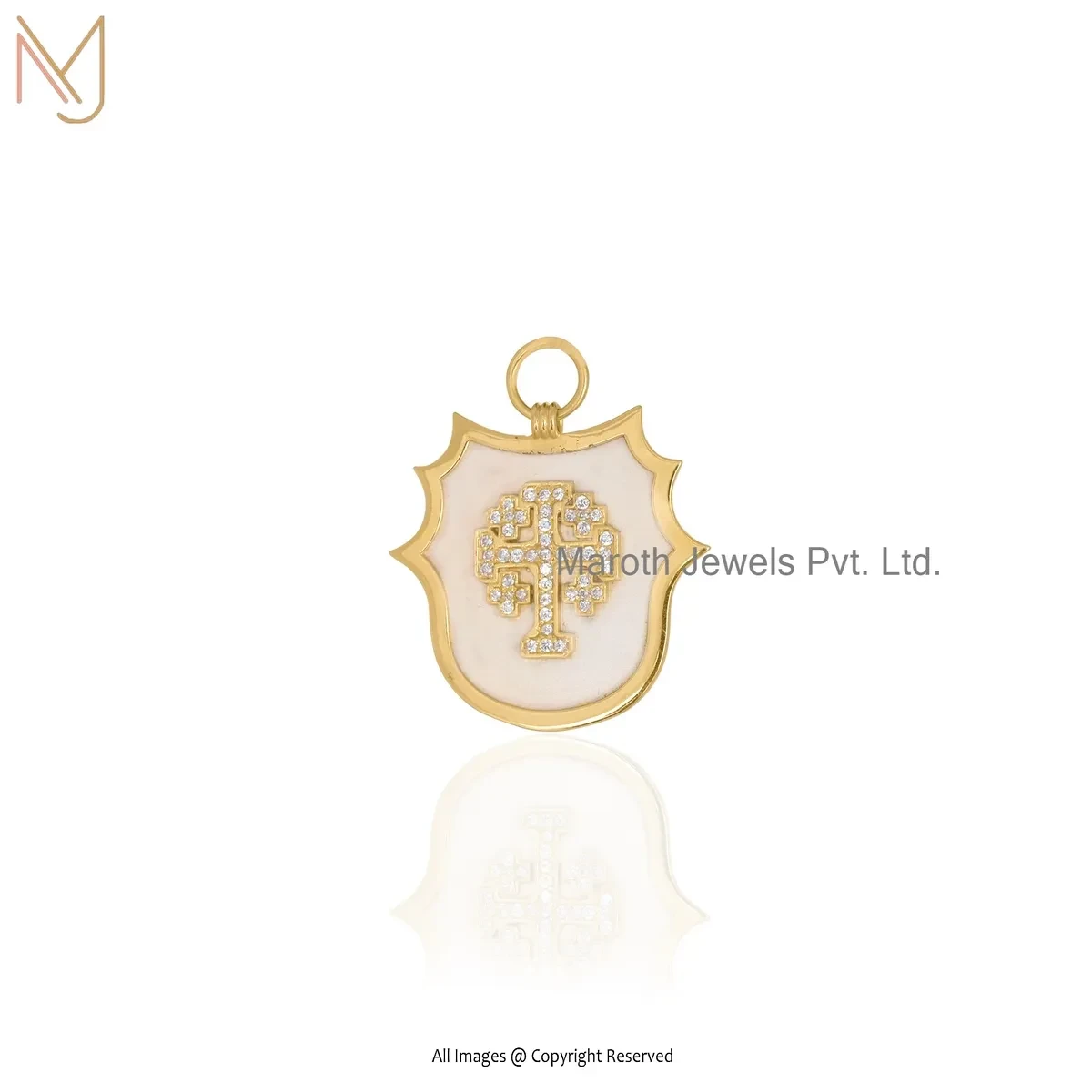 Wholesale 925 Silver Yellow Gold Plated Cubic Zircon Cross Shield Charm Pendant