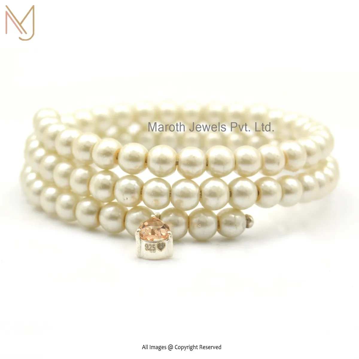 14K Yellow Gold Pink Sapphire And Pearl Bracelet Manufcaturer