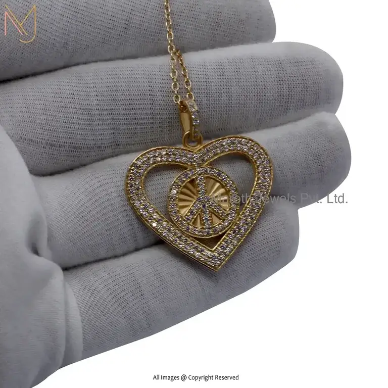 14K Yellow Gold Cubic Zircon Heart Pendant Jewelry Supplier