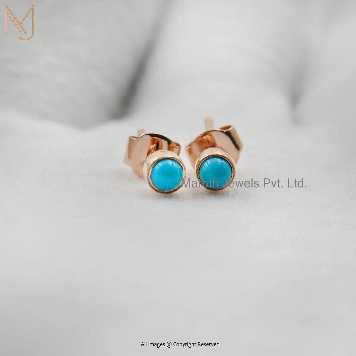14K Yellow Gold Turquoise Stud Earring Custom Jewelry