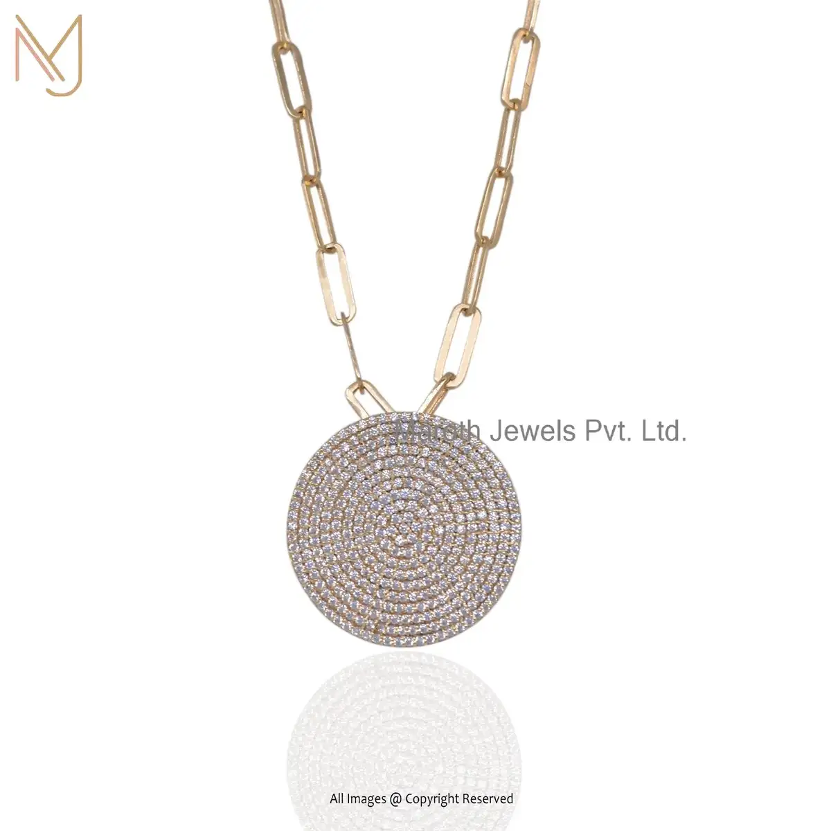 14K Yellow Gold Moissanite Round Disc Charm Pendant Jewelry Supplier