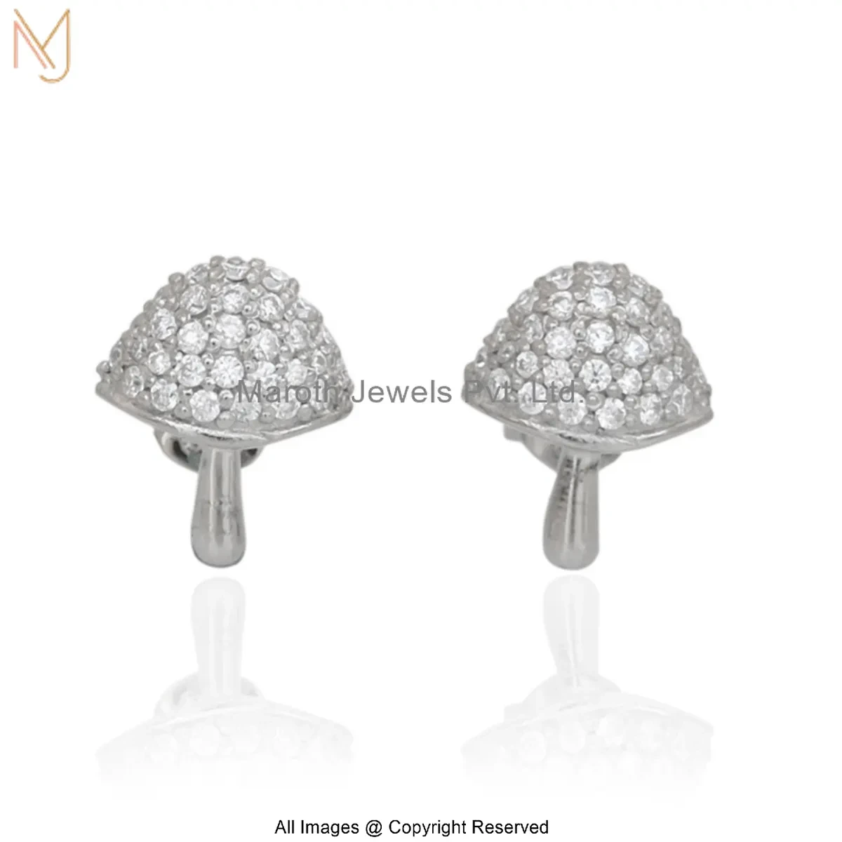 925 Silver White Gold Plated Moissanite Mushroom Stud Earring Custom Jewelry