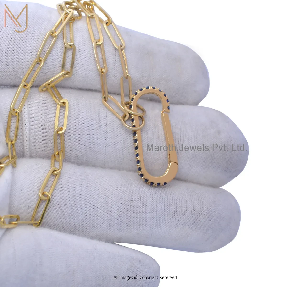 14K Yellow Gold Diamond Ruby Oval Link Enhancer Clasp Lock Jewelry Supplier