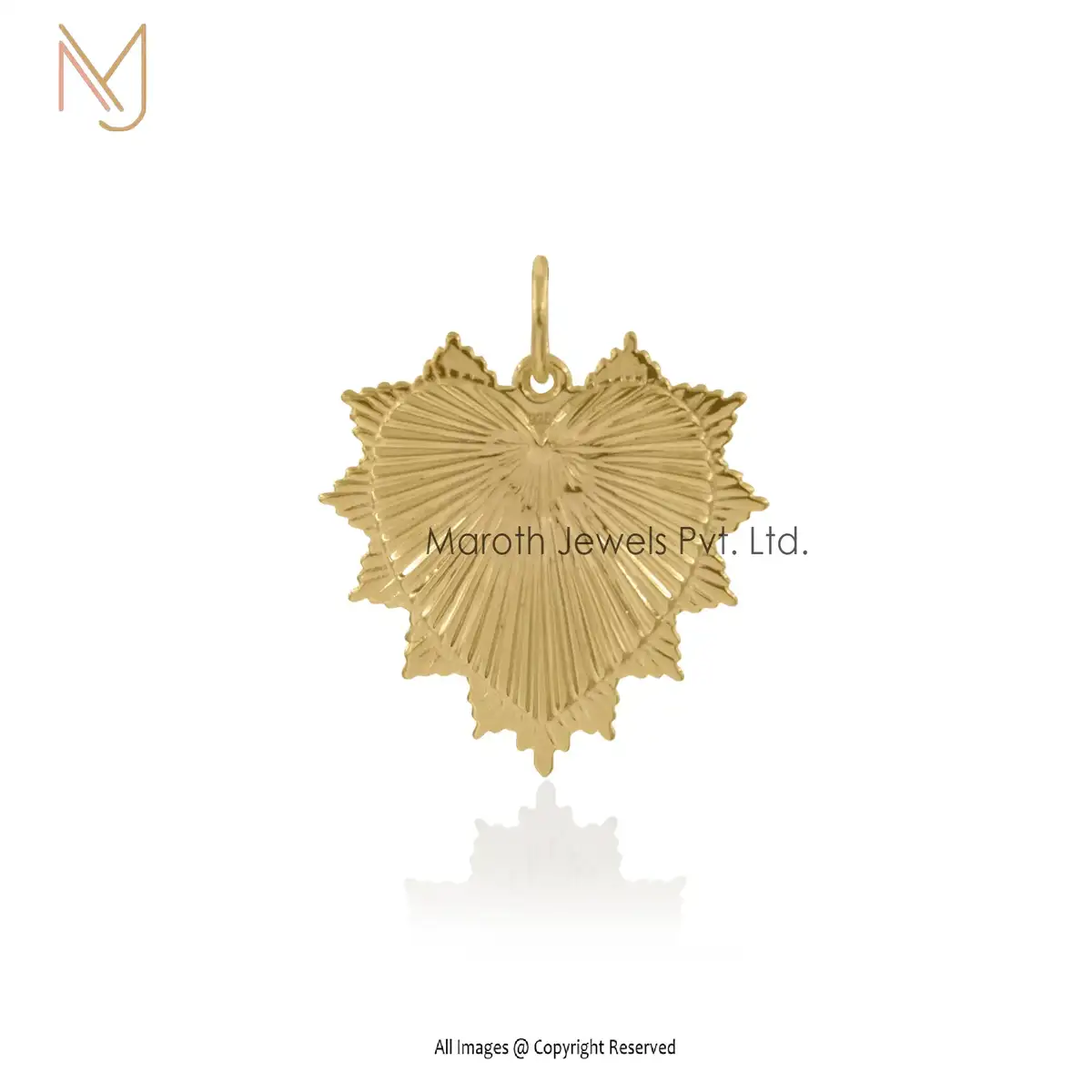 Private Lable  14K Yellow Gold Moissanite Letter Fluted Heart Charm Jewelry