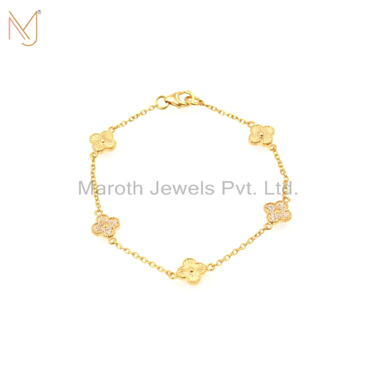 14K Yellow Gold Cubic Zircon Flower Bracelet Jewelry Supplier