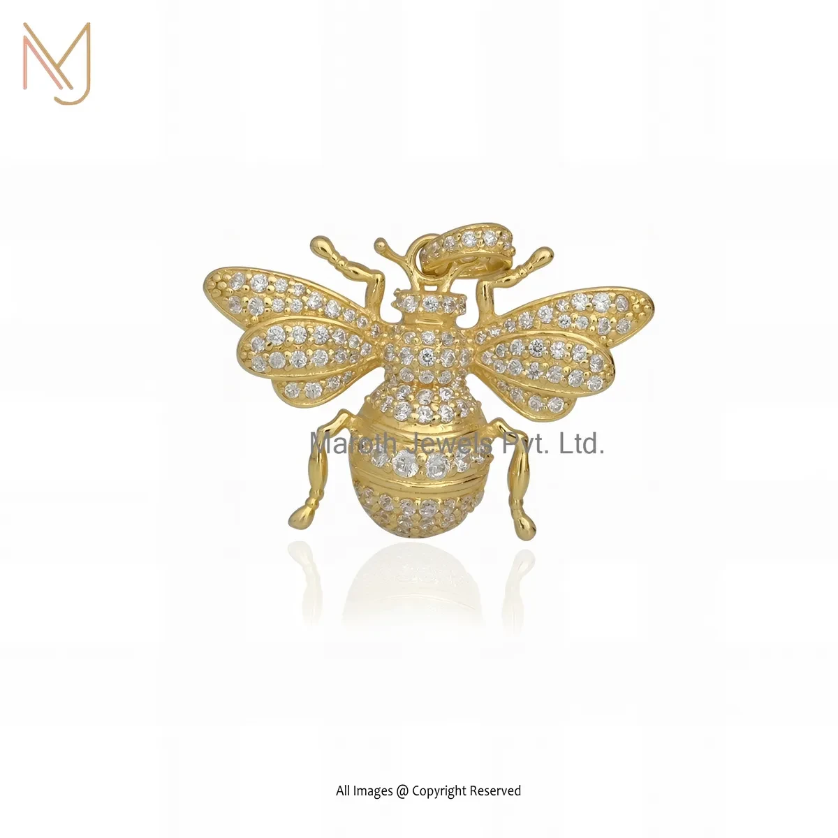 14K Yellow Gold Cubic Zircon Honey Bee Pendant Custom Jewelry