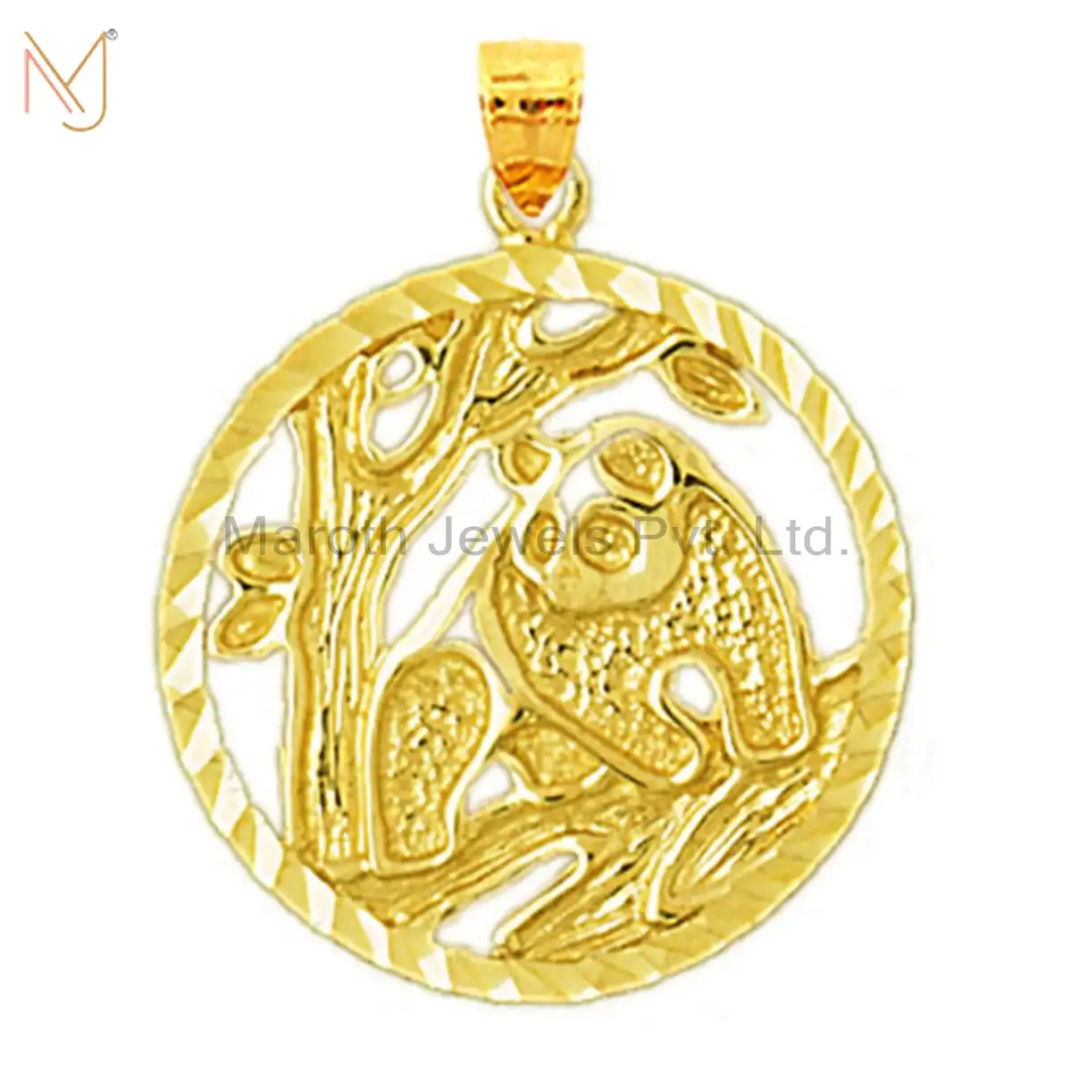 Private Lable 925 Silver Yellow Gold Plated Encircled Panda Medallion Charms Pendant Jewelry