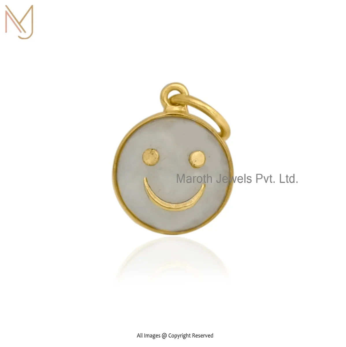 14K Yellow Gold Moonstone Smiley Face Pendant Manufacturer