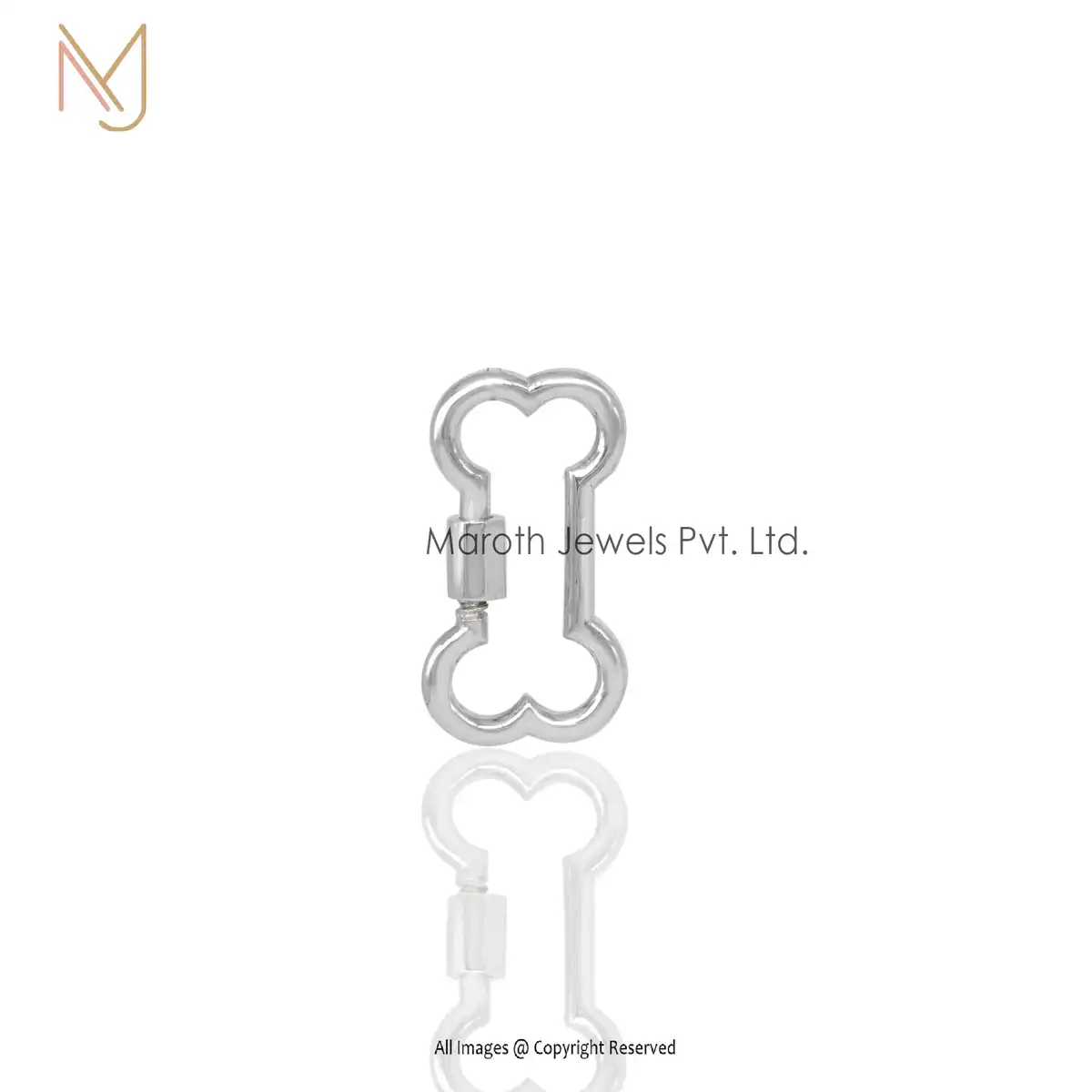 Private Label 925 Sterling Silver White Gold Plated Dog Bone Carabiner Lock