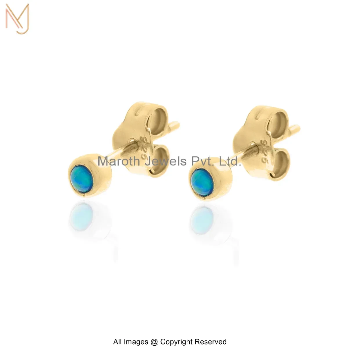 14K Yellow Gold Turquoise Stud Earring Jewelry Supplier