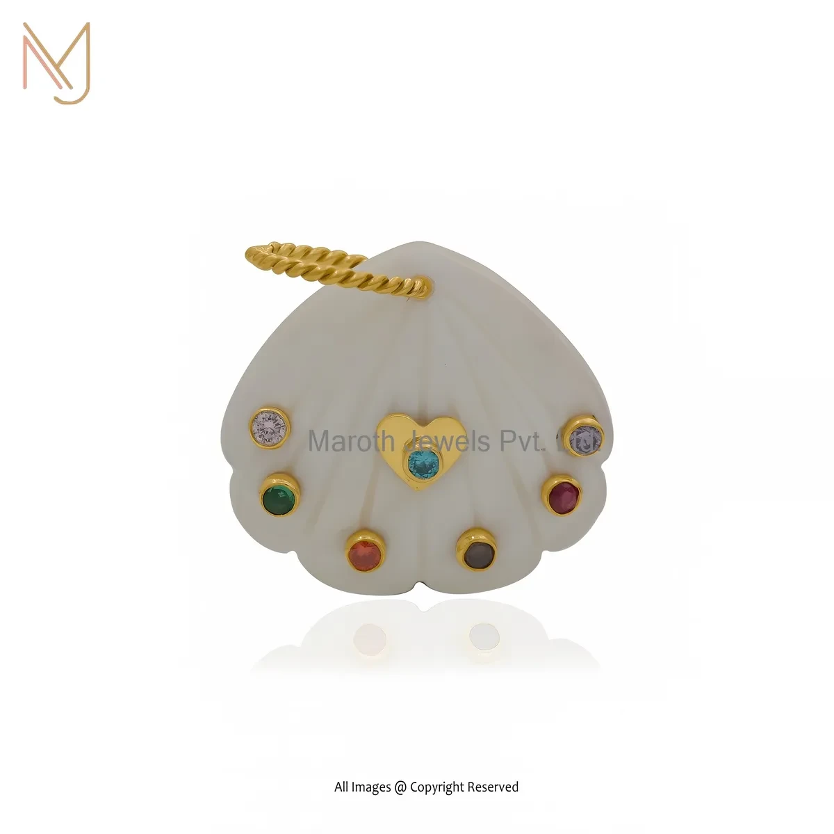 Wholesale 925 Silver Yellow Gold Plated Mother Of Pearl & Multi Gemstone Shell Pendant