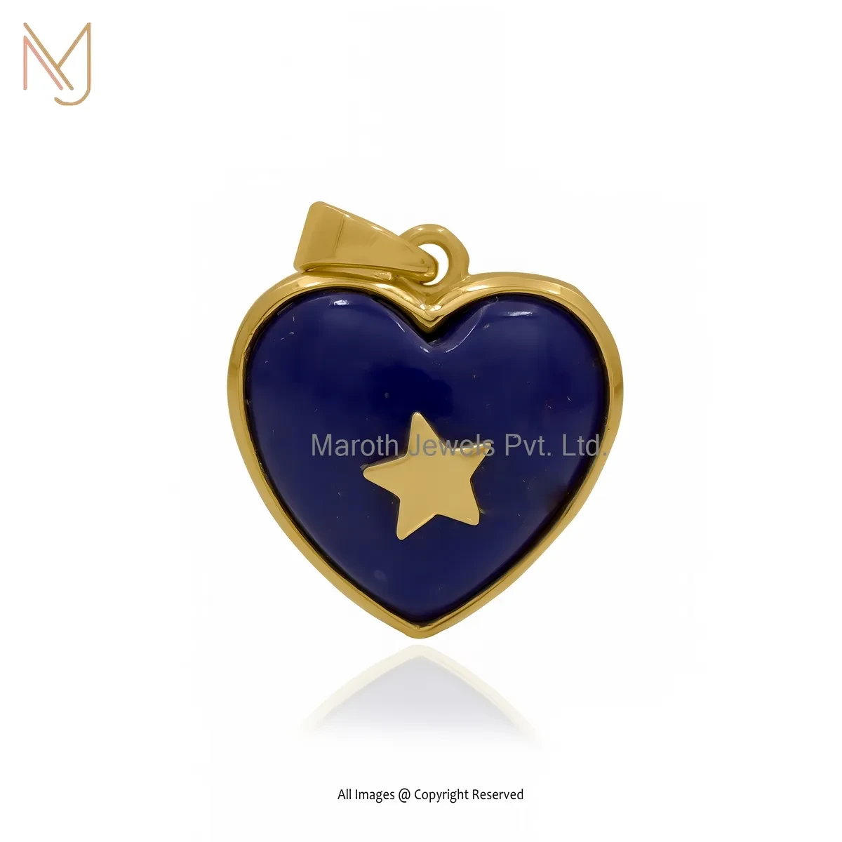 14K Yellow Gold Lapiz Lazuli Heart Pendant Jewelry Supplier