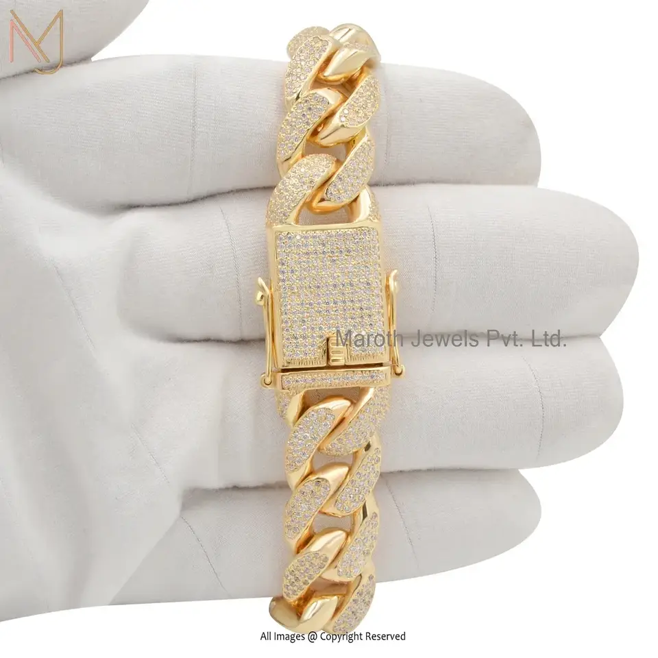 Wholesale 14K Yellow Gold Diamond Man's Curb Chain Bracelet